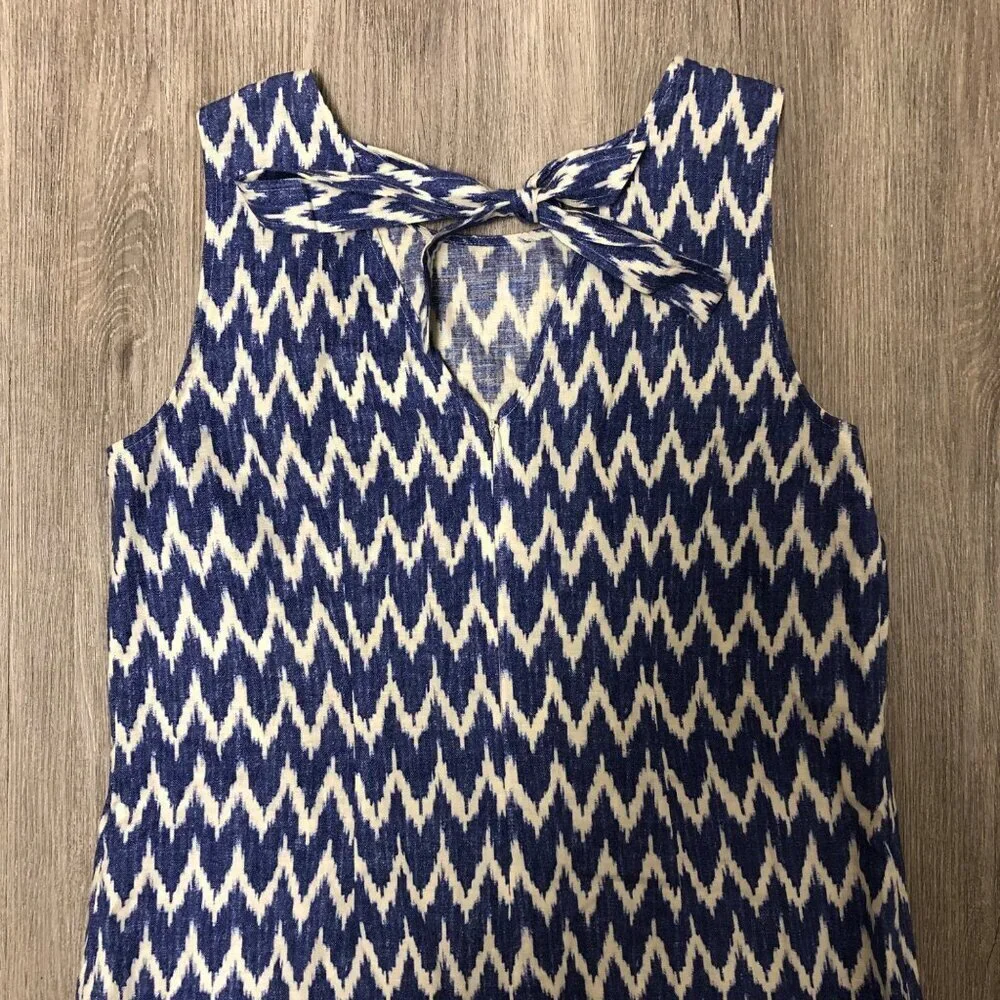 J.Crew Factory Linen Cotton Dress Sundress Women's Size Medium Blue White Ikat